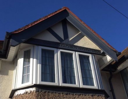 New roof, barge boards back to original, new lead work, eurocell grey foil fascia boards deepflow gutters